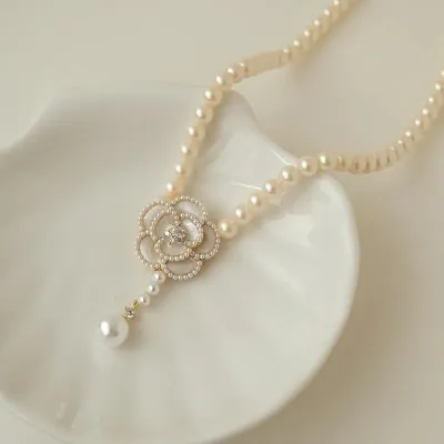 Pearl Flower Camellia Necklace Pendant 